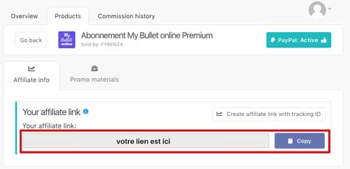 Lien de tracking affiliation My Bullet online