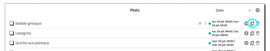 Planning repas semaine Bullet journal en ligne - Fonction dupliquer