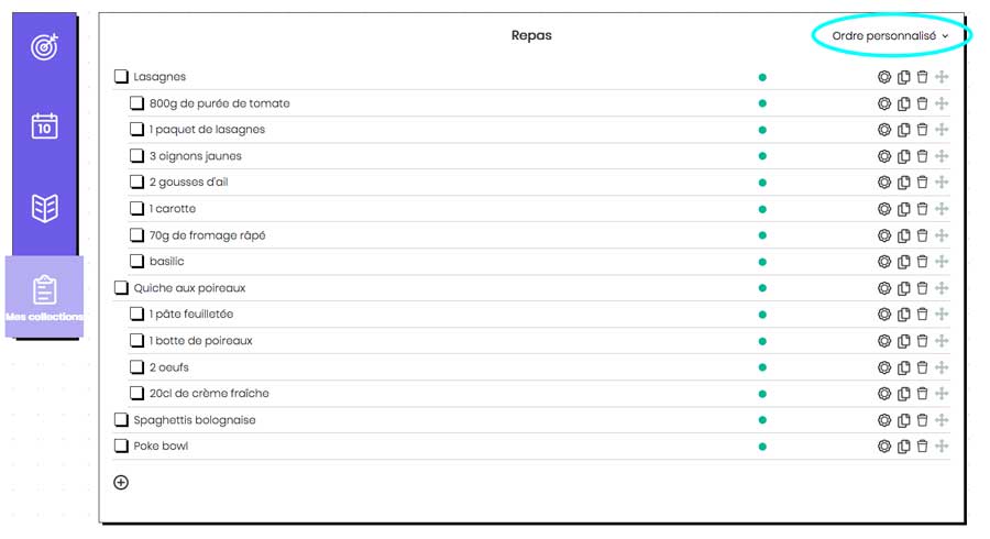 Planning repas semaine Bullet journal en ligne - Ingrédients courses