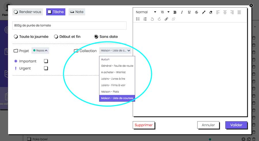 Planning repas semaine Bullet journal en ligne - Ingrédients