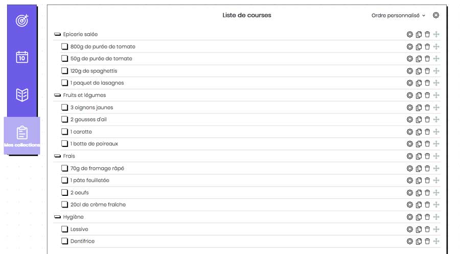 Planning repas semaine Bullet journal en ligne - Liste courses