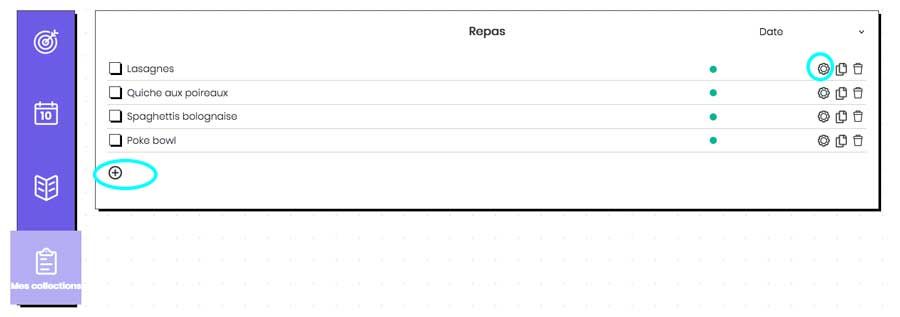 Planning repas semaine Bullet journal en ligne -Liste de plats