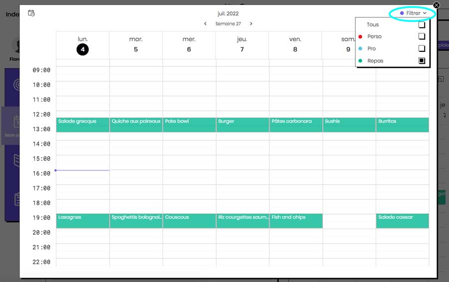 Planning repas semaine Bullet journal en ligne - Menu calendrier