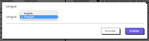 Choix de la langue dans My Bullet online Français Anglais