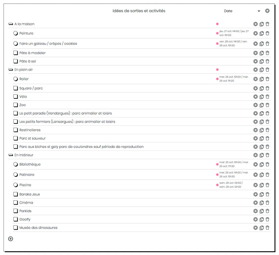 Liste Idees activites enfant