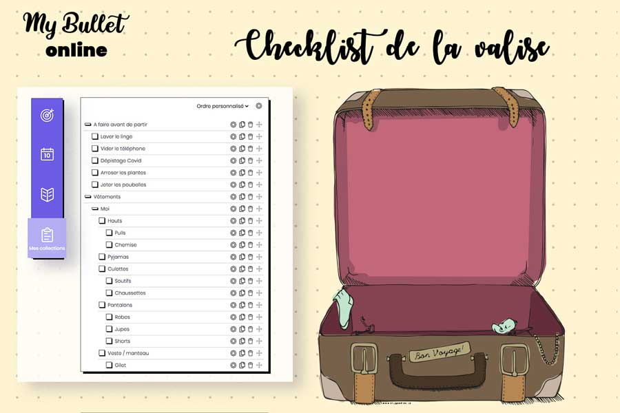 Valise checklist collection My Bullet online - Bullet journal en ligne